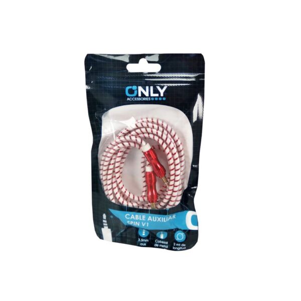 CABLE AUX 3,5 MOD75 - 2 METROS - METAL - ROJO