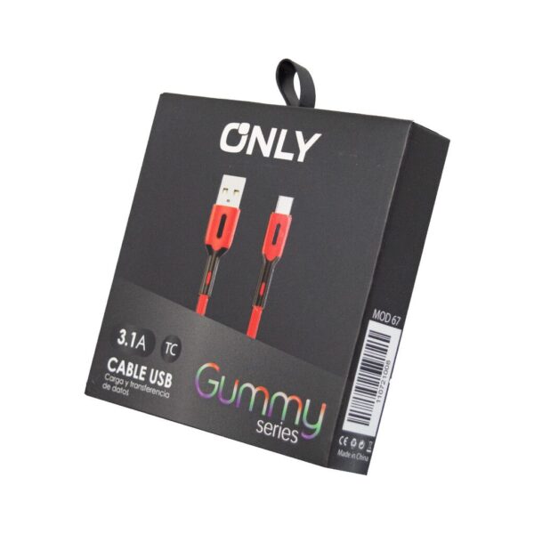 CABLE USB MOD 67 - GUMMY - TIPO C - ROJO