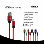 CABLE USB MOD 34 - RAYAS - TIPO C - 3.1 Amp ROJO - Imagen 4