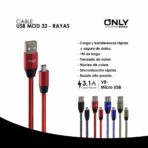 CABLE USB MOD 32 - RAYAS - V8 - ROJO - Imagen 4