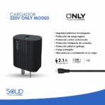 CARGADOR 220V ONLY MOD 03 - 2,1 A - 1 USB + CABLE V8 - NEGRO - Imagen 4