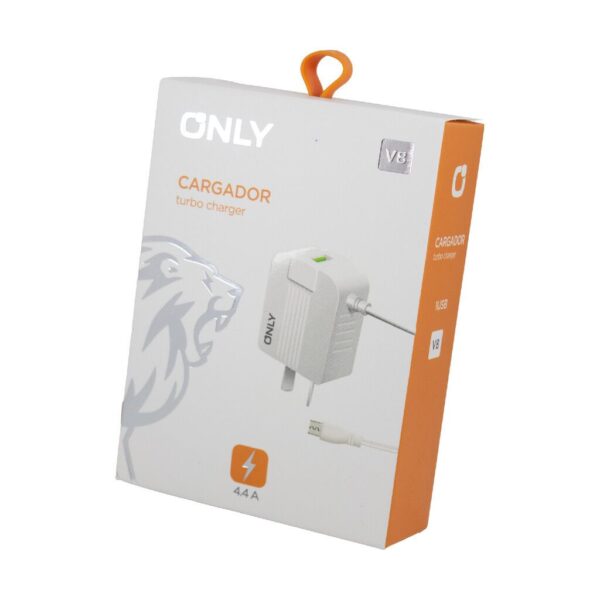 CARGADOR 220V ONLY MOD06- 1 USB C/ CABLE V8 - BLANCO