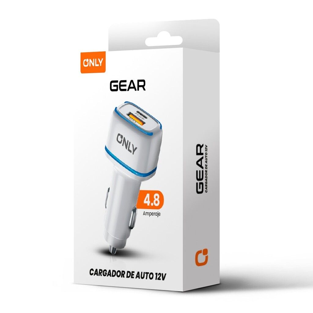 CARGADOR 12V GEAR MODS-504 - 1 USB 1 TC + CABLE TIPO C - ONLY - BLANCO CARGADOR 12V GEAR MODS-504 - 1 USB 1 TC + CABLE TIPO C - ONLY - BLANCO - Imagen 1