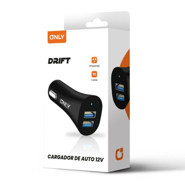CARGADOR 12V DRIFT MODS-501 - 2 USB + CABLE TIPO C - ONLY - NEGRO