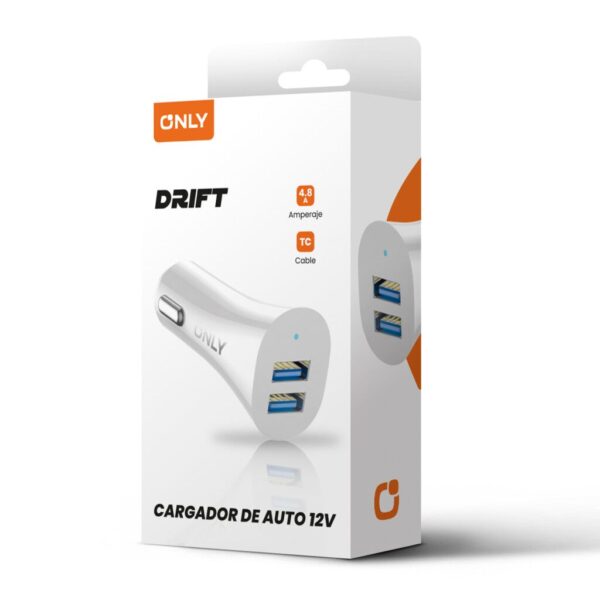 CARGADOR 12V DRIFT MODS-501 - 2 USB + CABLE TIPO C - ONLY - BLANCO