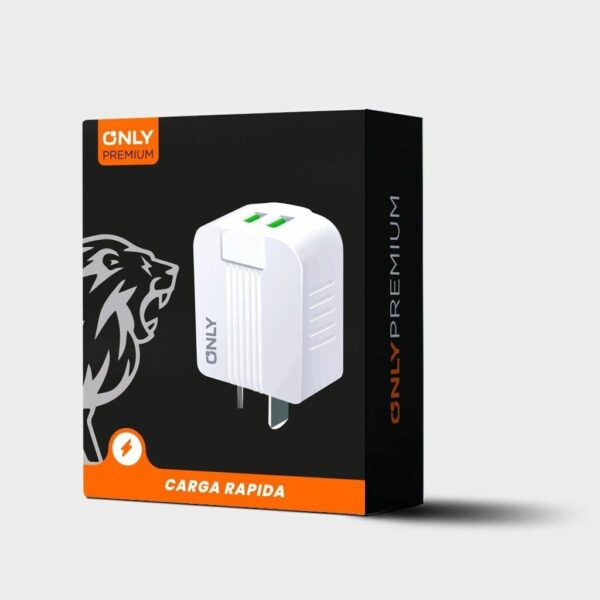 CARGADOR 220V MODO-006 - 2 USB + CABLE LIGHTNING - ONLY - BLANCO