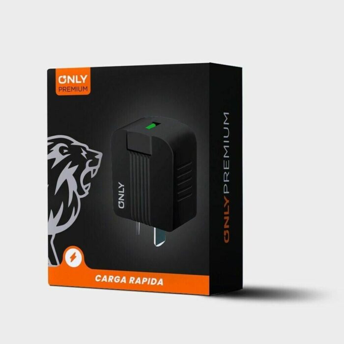CARGADOR 220V MODO-006 - 1USB + TIPO C - ONLY PREMIUM- NEGRO
