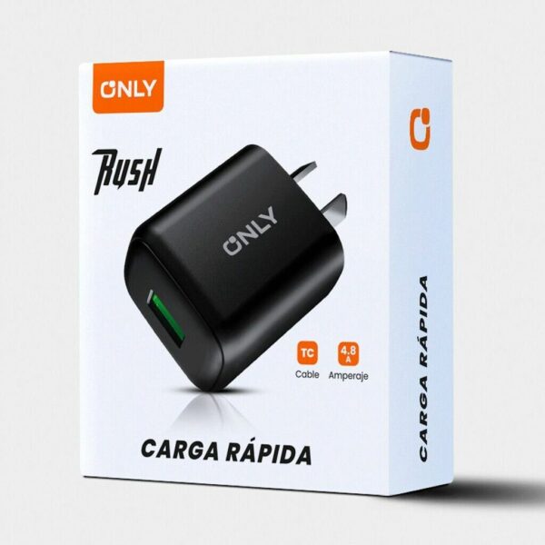 ADAPTADOR-CARGADOR 220V MODO-018 4.8A - RUSH - 1USB - ONLY - NEGRO