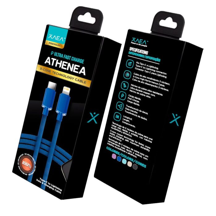 CABLE TIPO C - LIGHTNING MODX-098 - ATHENEA - XAEA - AZUL METAL